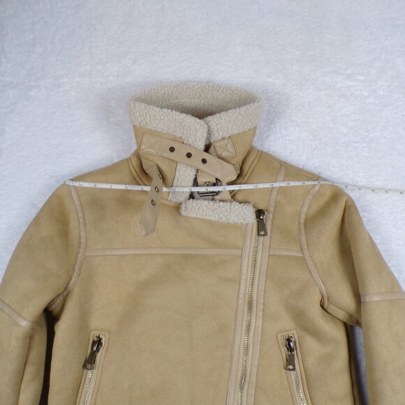 West of Melrose Full Zip Tan Shearling Jacket with Belt Faux Suede Size XS - Picture 7 of 12